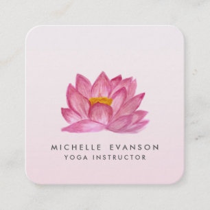 Carte De Visite Carré Chargeur de Yoga Floral Lotus Élégant rose pâle