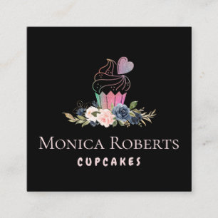 Carte De Visite Carré charmante parties scintillant fleurie pâtisserie 