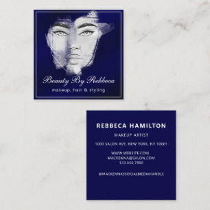 Carte De Visite Carré Charme Simple maquillage rétro Artiste Bleu