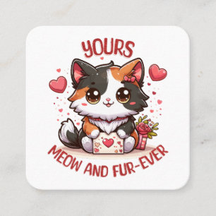 Carte De Visite Carré Chat calicot adorable pour la Saint-Valentin