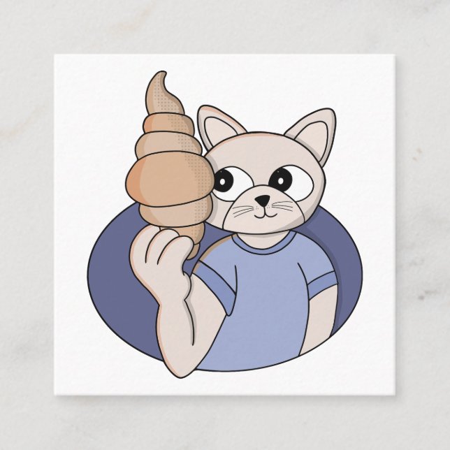 Carte De Visite Carré Chat Croissant Drôle (Devant)