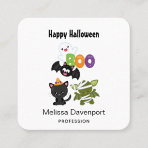 Carte De Visite Carré Chat de Cute Halloween, bat, mummy et ghost