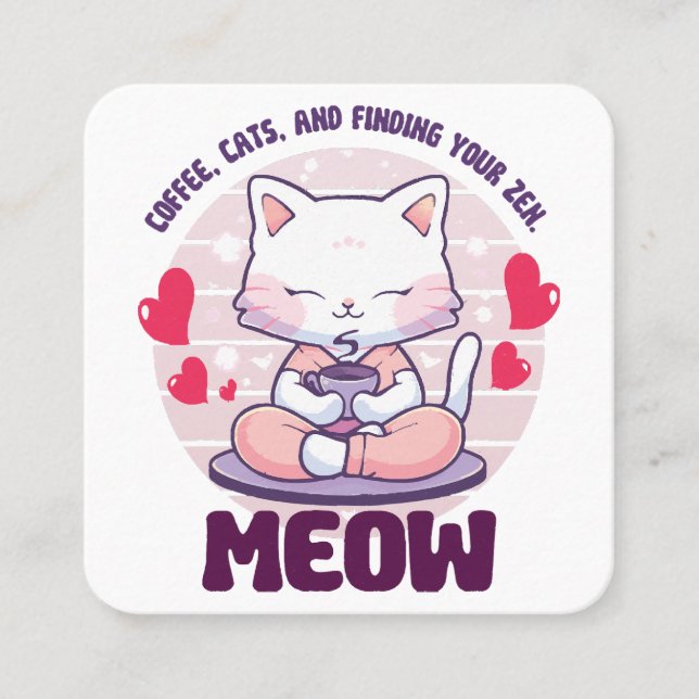 Carte De Visite Carré Chat de méditation - Chat Kawaii (Devant)