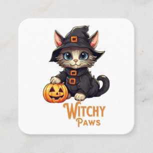 Carte De Visite Carré Chat d'Halloween aux pattes ensorcelées
