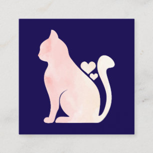 Carte De Visite Carré Chat Mignon avec des Cœurs