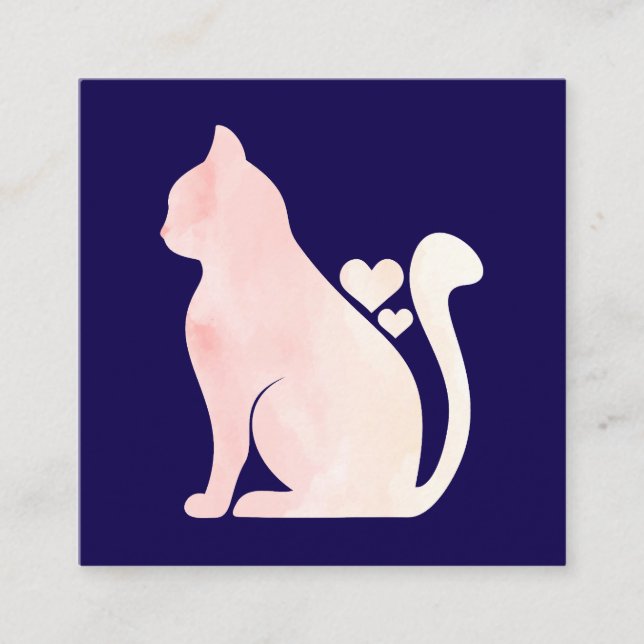 Carte De Visite Carré Chat Mignon avec des Cœurs (Devant)