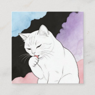 Carte De Visite Carré Chat nettoyant sa patte
