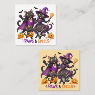 Carte De Visite Carré Chats mignons d'Halloween Pattes et Sortilèges