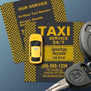 Carte De Visite Carré Chauffeur de Taxi Jaune 3D Service 24h/24 7j/7