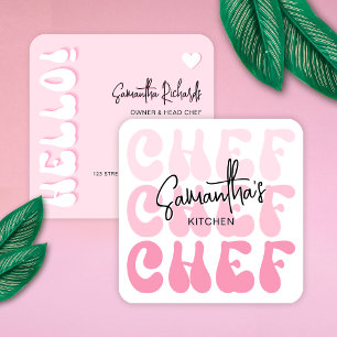 Carte De Visite Carré Chef boulangerie tendance Retro Rose Girly Restaur