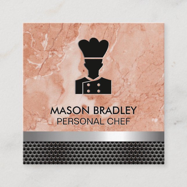 Carte De Visite Carré Chef | Marbre orange | Découpe métallique (Devant)
