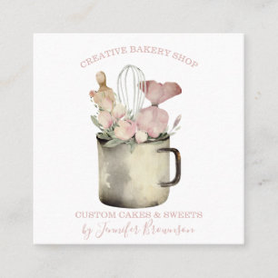 Carte De Visite Carré Chef pâtissier boulangerie café Boho chic floral