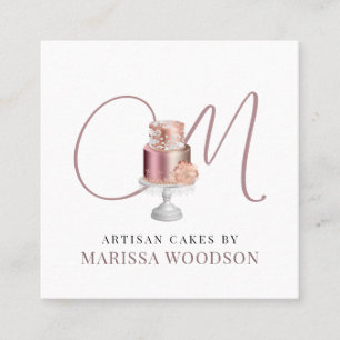 Carte De Visite Carré Chef pâtissier Pink Elegant Carré de gâteaux