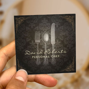 Carte De Visite Carré Chef Personnel Restaurant Damask Vintage
