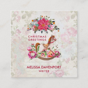 Carte De Visite Carré Cheval rocheux victorien et Poinsettia Noël