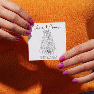 Carte De Visite Carré cheveux longs ondulés avec un arc Hairstyling marq