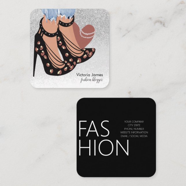 Carte De Visite Carré Chic Beauty Fashionista Blogger Planner Parties sc (Devant / Derrière)