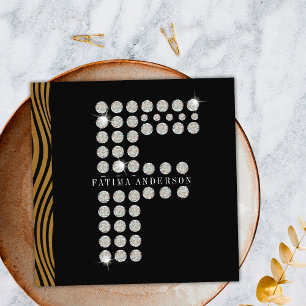 Carte De Visite Carré Chic Black Gold Diamond Initial F Monogramme QR Co