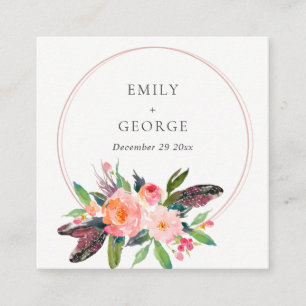 CARTE DE VISITE CARRÉ CHIC BOHO BLUSH FLORAL WREATT SITE MARIAGE RSVP