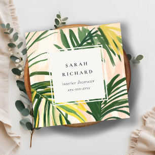 Carte De Visite Carré Chic Boho Blush Green Tropical Palm Plage Feuille