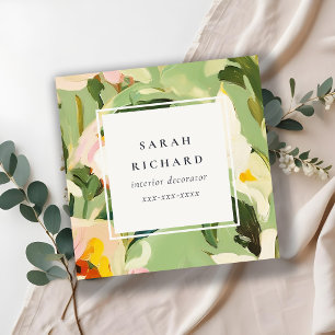 Carte De Visite Carré Chic Boho coloré vert rose rose rose floral