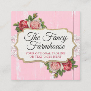 Carte De Visite Carré Chic Chic Rustic Bois Rose Floral Roses Vintages
