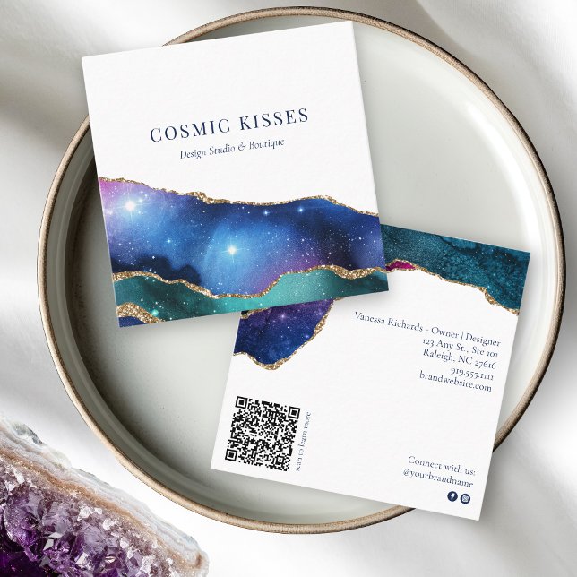 Carte De Visite Carré Chic Cosmic Stars Galaxy Business QR Code Social (Créateur téléchargé)