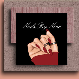 Carte De Visite Carré Chic Elegant Black & Red Nail Salon Manicurist