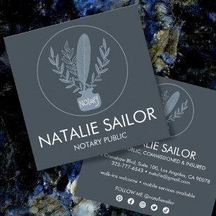 Carte De Visite Carré Chic Elegant Botanique Quill Logo Notaire Public