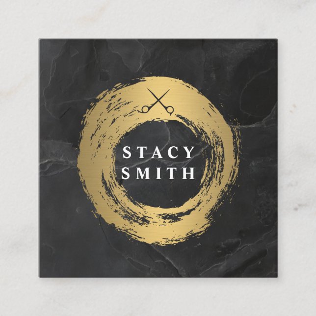 Carte De Visite Carré Chic Faux Gold brossé | Marbre Lux (Devant)