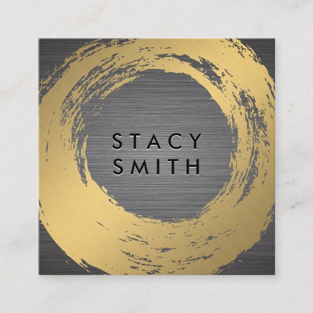 Carte De Visite Carré Chic Faux Gold brossé | Métal brossé (Devant)