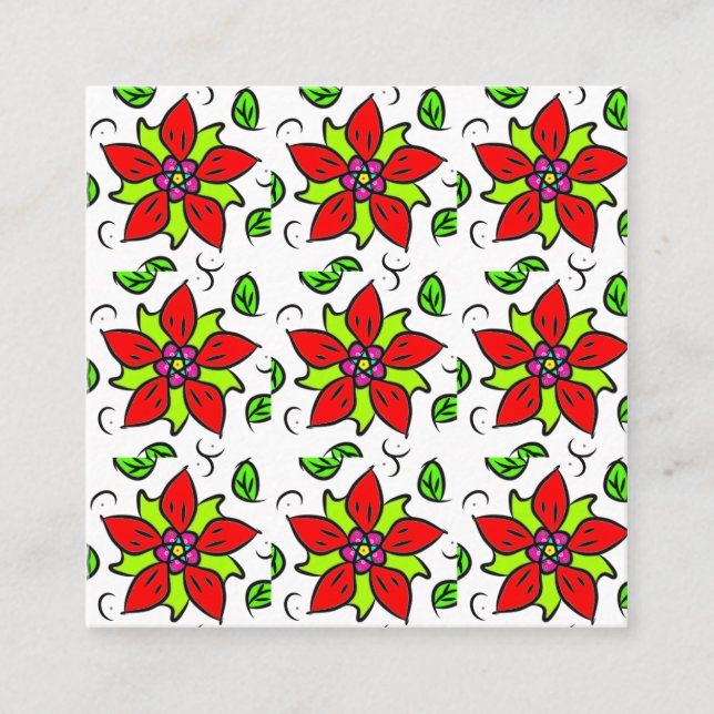 Carte De Visite Carré Chic floral rouge (Devant)