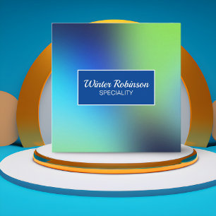 Carte De Visite Carré Chic holographique bleu vert turquoise avec cadre