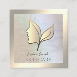 Carte De Visite Carré Chic holographique élégante fille face feuille