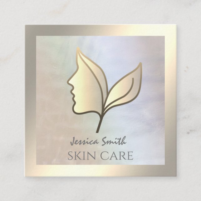 Carte De Visite Carré Chic holographique élégante fille face feuille (Devant)