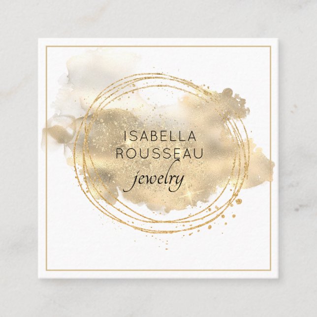 Carte De Visite Carré Chic joaillier designer Parties scintillant or Pla (Devant)