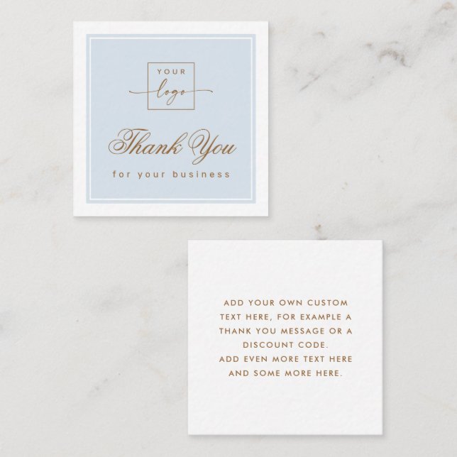 Carte De Visite Carré Chic light dusty blue custom logo thank you card (Devant / Derrière)