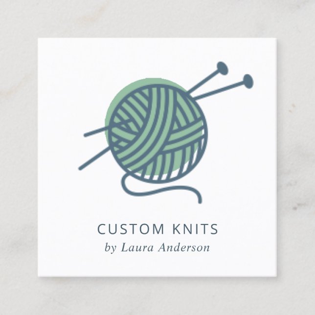 CARTE DE VISITE CARRÉ CHIC MINT GREEN NAVY GRAS TRICOT WOOL YARN BALL (Devant)