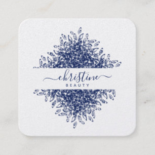 Carte De Visite Carré Chic Navy Blue Mandala Dessin Signature Script