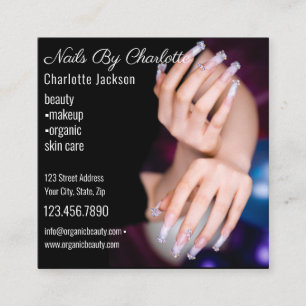 Carte De Visite Carré Chic Parties scintillant Glam Nail Art Manicure Sa