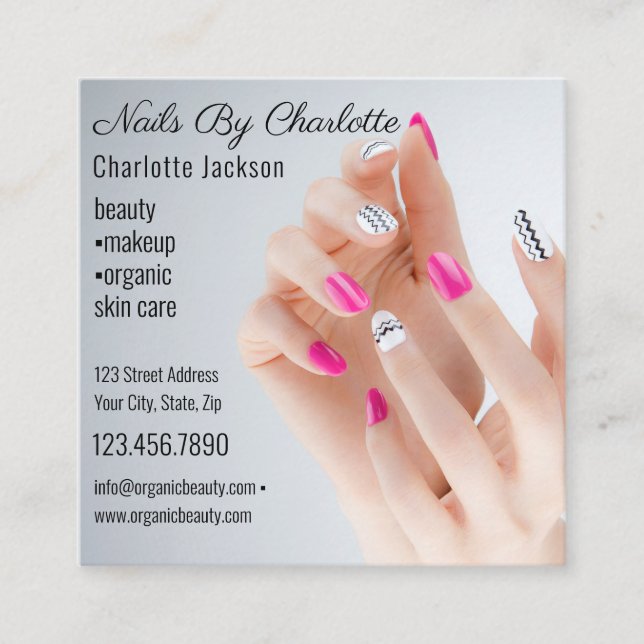 Carte De Visite Carré Chic Parties scintillant Glam Nail Art Manicure Sa (Devant)