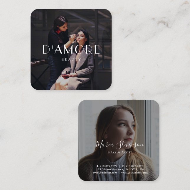 Carte De Visite Carré Chic Professional 2 Photos noir et blanc (Devant / Derrière)