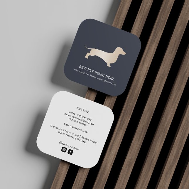 Carte De Visite Carré chien Dachshund d'or Walker Trainer Chiot assis (Créateur téléchargé)