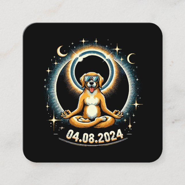 Carte De Visite Carré Chien de l'éclipse solaire 2024 (Devant)