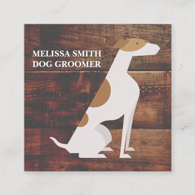 Carte De Visite Carré Chien Groomer | Formateur | Pâtes | Bois (Devant)