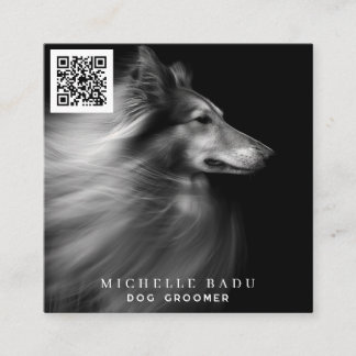 Carte De Visite Carré Chien Groomer QR Code Social Media