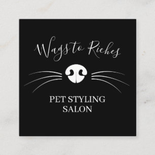 Carte De Visite Carré Chien Grooming Service pour animaux Noir