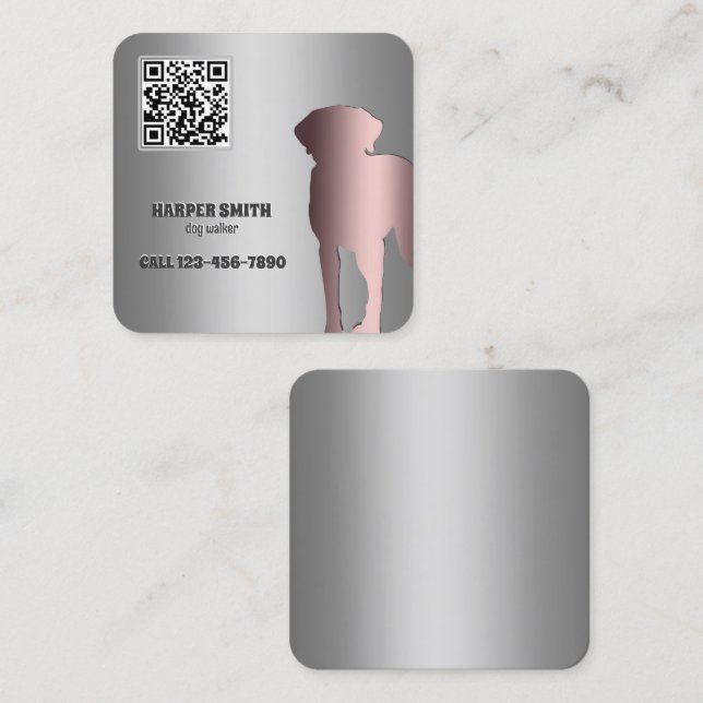 Carte De Visite Carré Chien Walker QR personnalisé (Devant / Derrière)