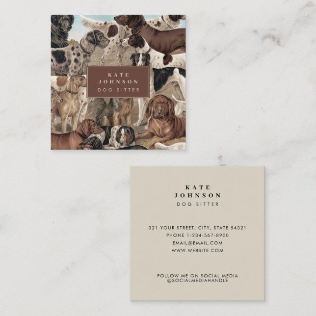 Carte De Visite Carré Chiens vintages Entraîneur de chiens Soins aux ani (Devant / Derrière)