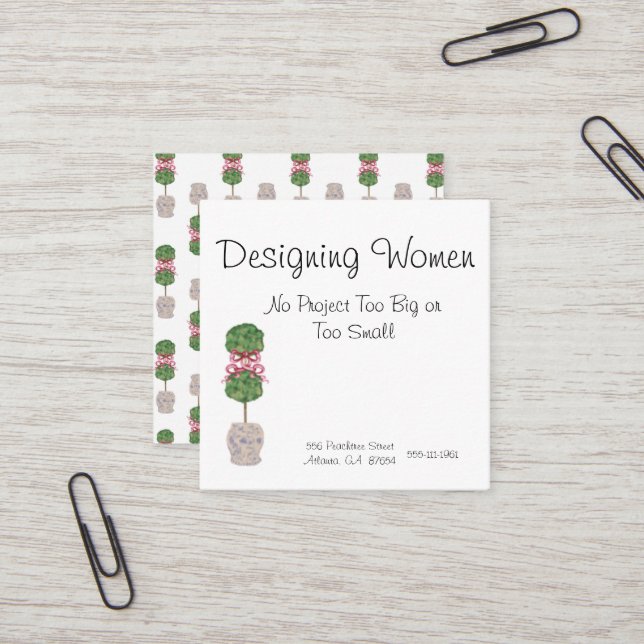 Carte De Visite Carré Chinoiserie Ginger Jar Jars Topiary (Devant/Arrière en situation)